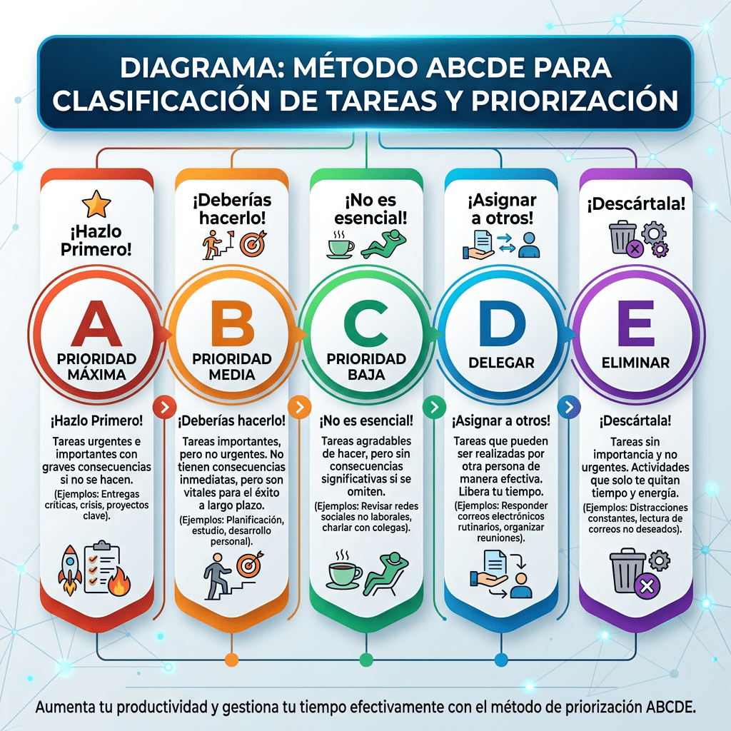 ABCDE method for task classification and prioritization with priorities A to E explained