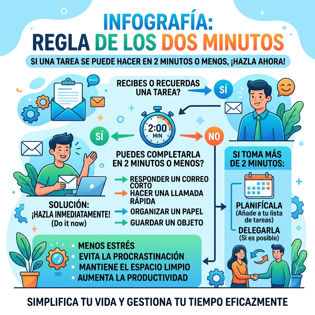 Infographic on applying the two-minute rule to tasks for better time management and productivity.
